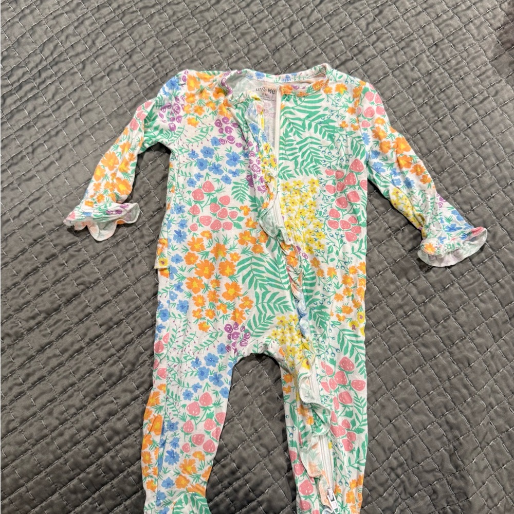 Little Me Multicolor Floral and Pink Zip Footie Pajamas